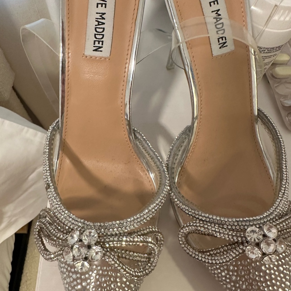 Steve Madden Silver Crystal Embellished Heels